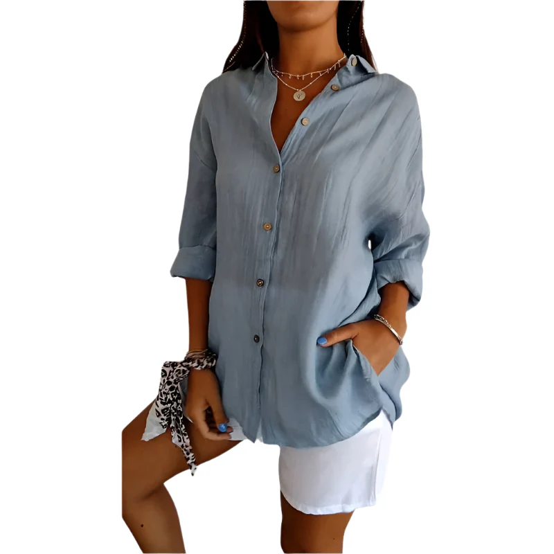 Chemise Femme à Manches Courtes Plissée en Tissu Léger