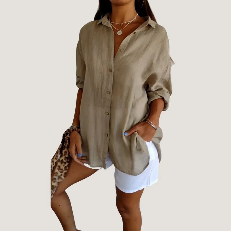 Chemise Femme à Manches Courtes Plissée en Tissu Léger – Image 3