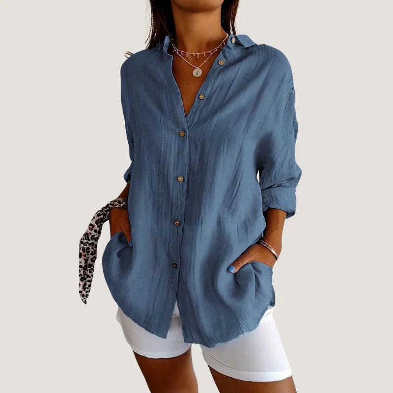 Chemise Femme à Manches Courtes Plissée en Tissu Léger – Image 6